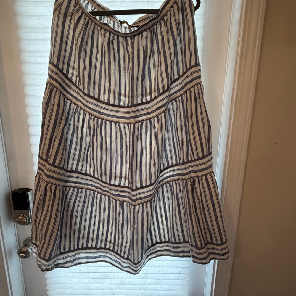 Lauren Ralph Lauren Navy and White Striped Tiered Midi Skirt